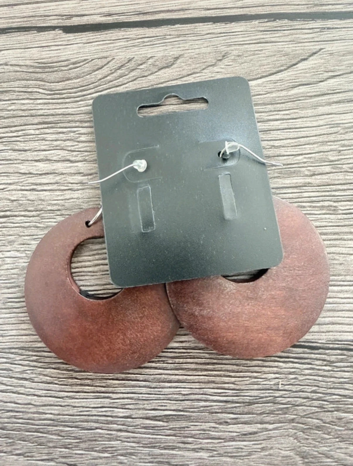 Hangende Oorringen Ringen - Bruin Hout Effect - Nieuw – photo 3